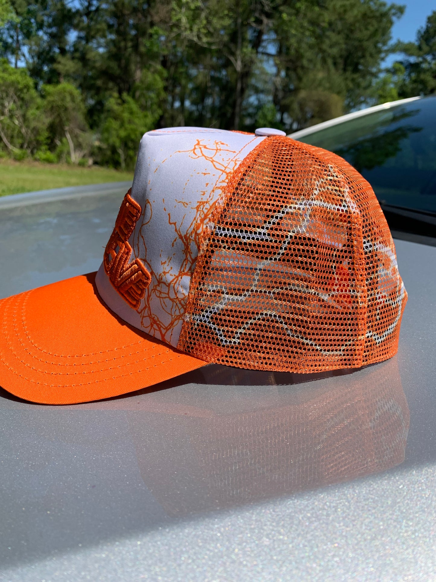 Hustle Exclusive Graphic "Bright Orange & White" Trucker Hat