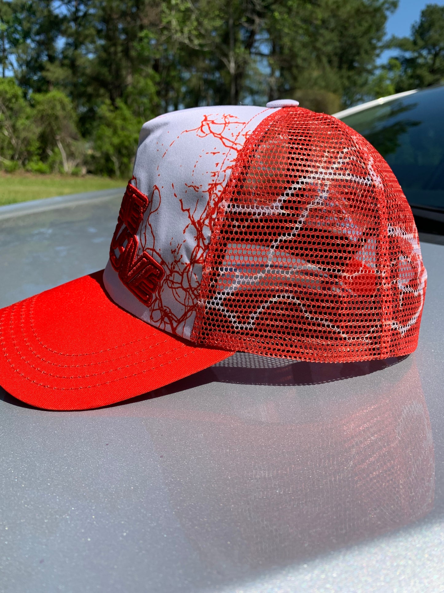 Hustle Exclusive Graphic "Bright Red & White" Trucker Hat