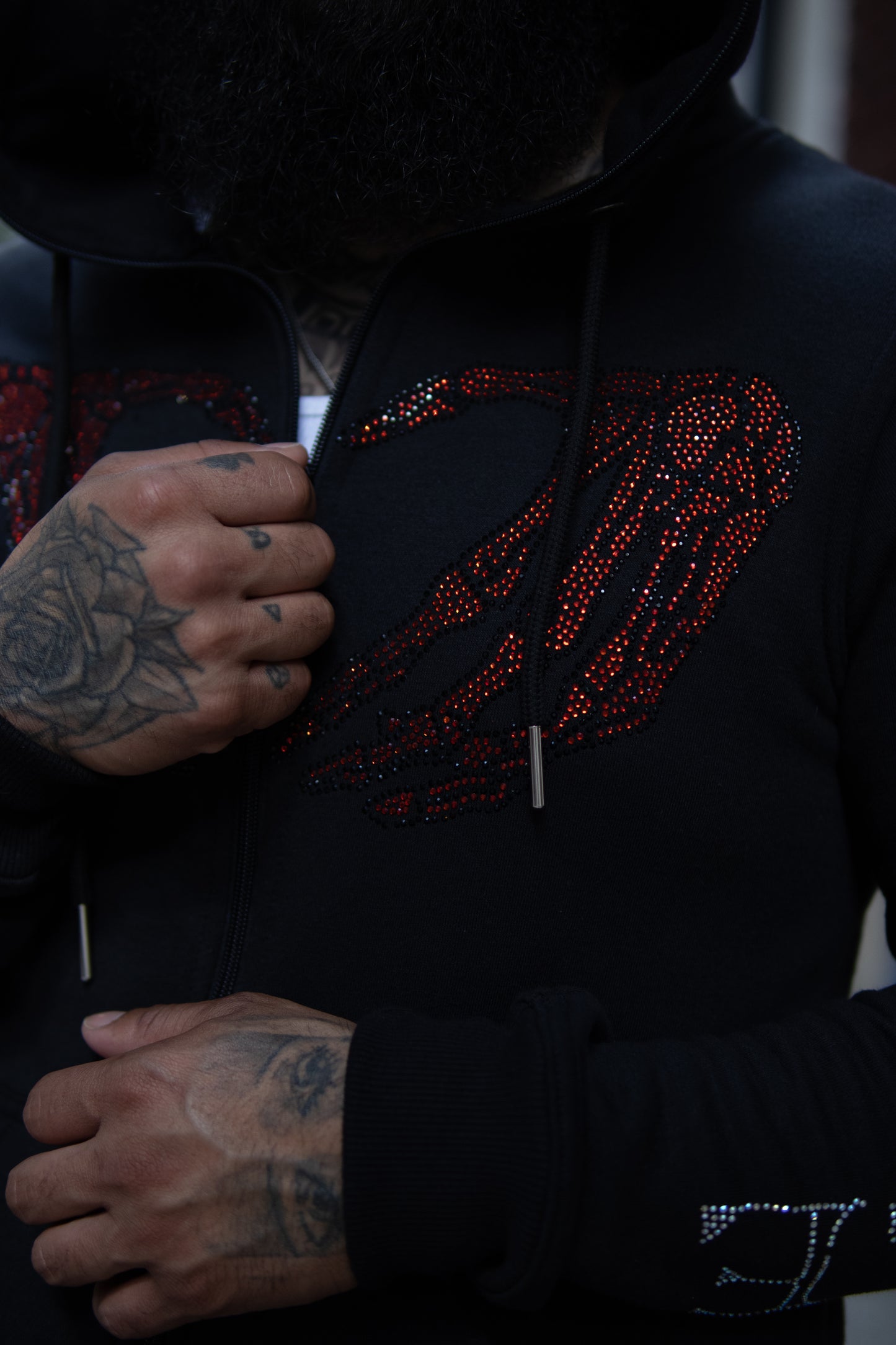 "Hustle Exclusive" Red Skeleton Hearts Jacket