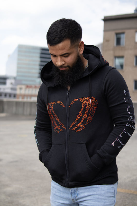 "Hustle Exclusive" Orange Skeleton Hearts Jacket